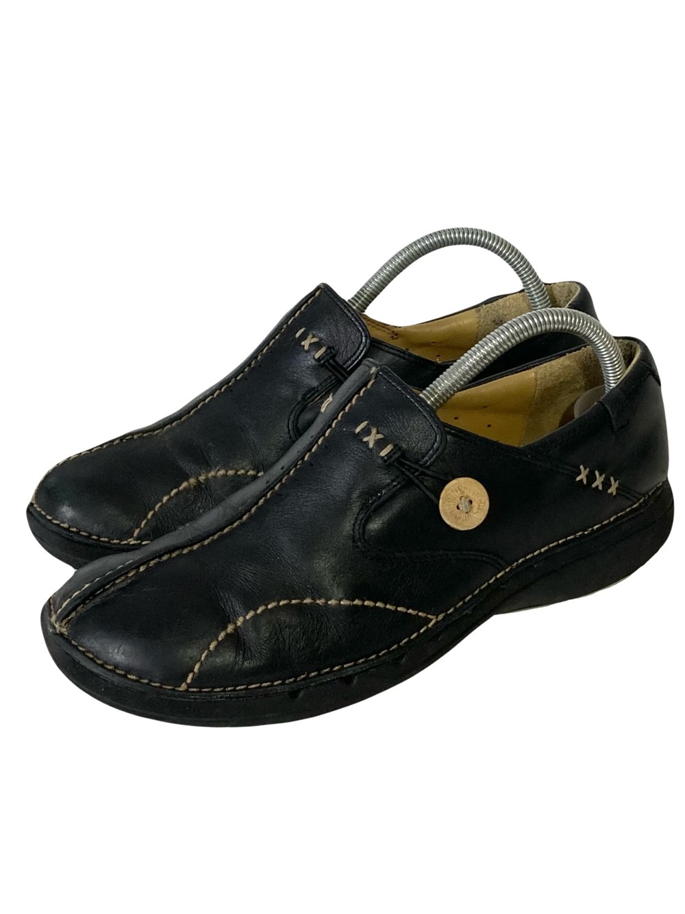 CLARKS UNSTRUCTURED Shoes Women US 8 Black Leather Flat Loafers